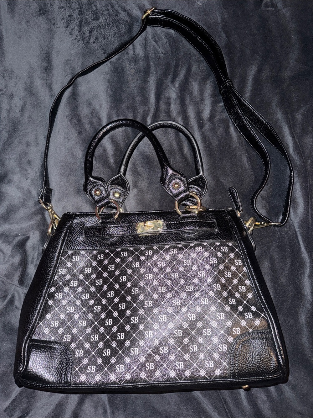 Danbury Mint Monogram Black Top Handle Satchel Detachable Strap American Horror